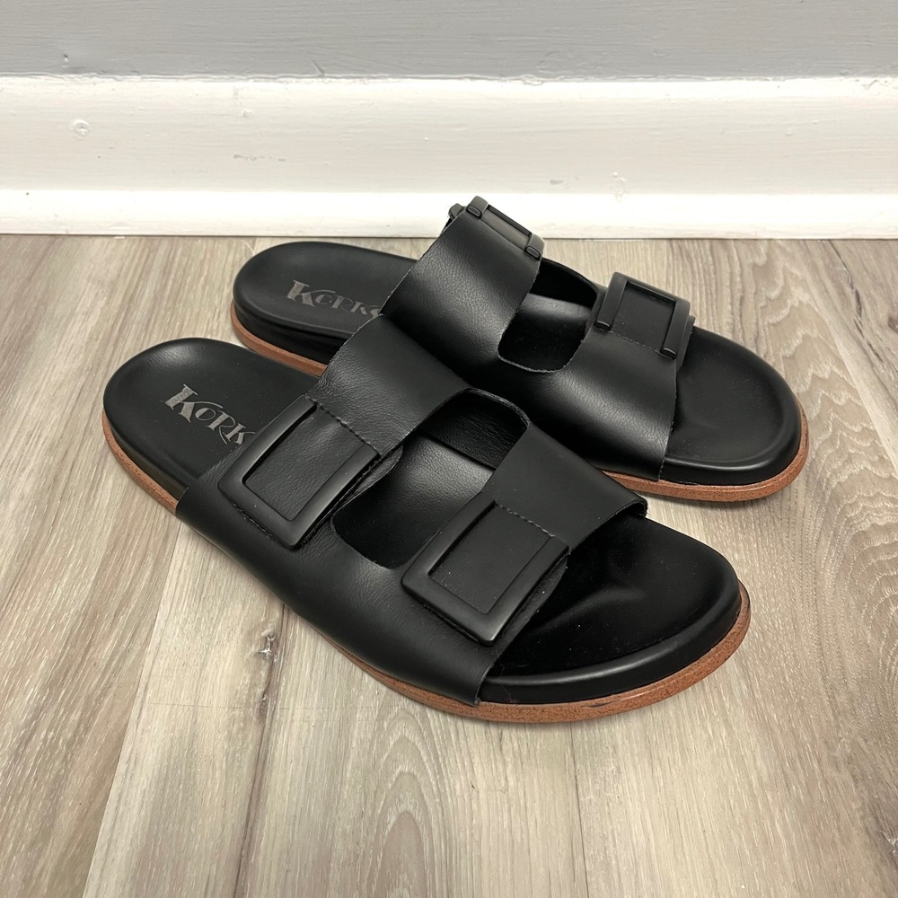 Korks by Kork-Ease Sandals Women's 10 Aurianna Black Double Buckle Slide